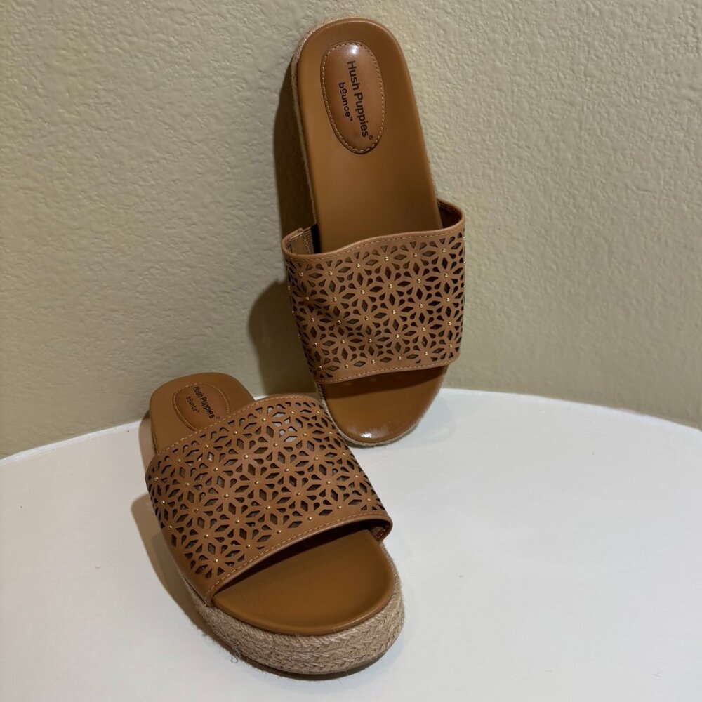🐶Hush Puppies Lady Espadrille Platform Sandal Cognac Tan Size 8.5